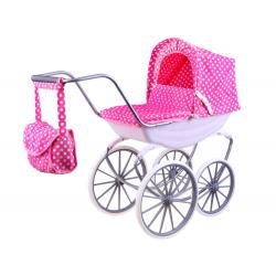 Lėlių vežimėlis Retro su  krepšiu ir pataliukais